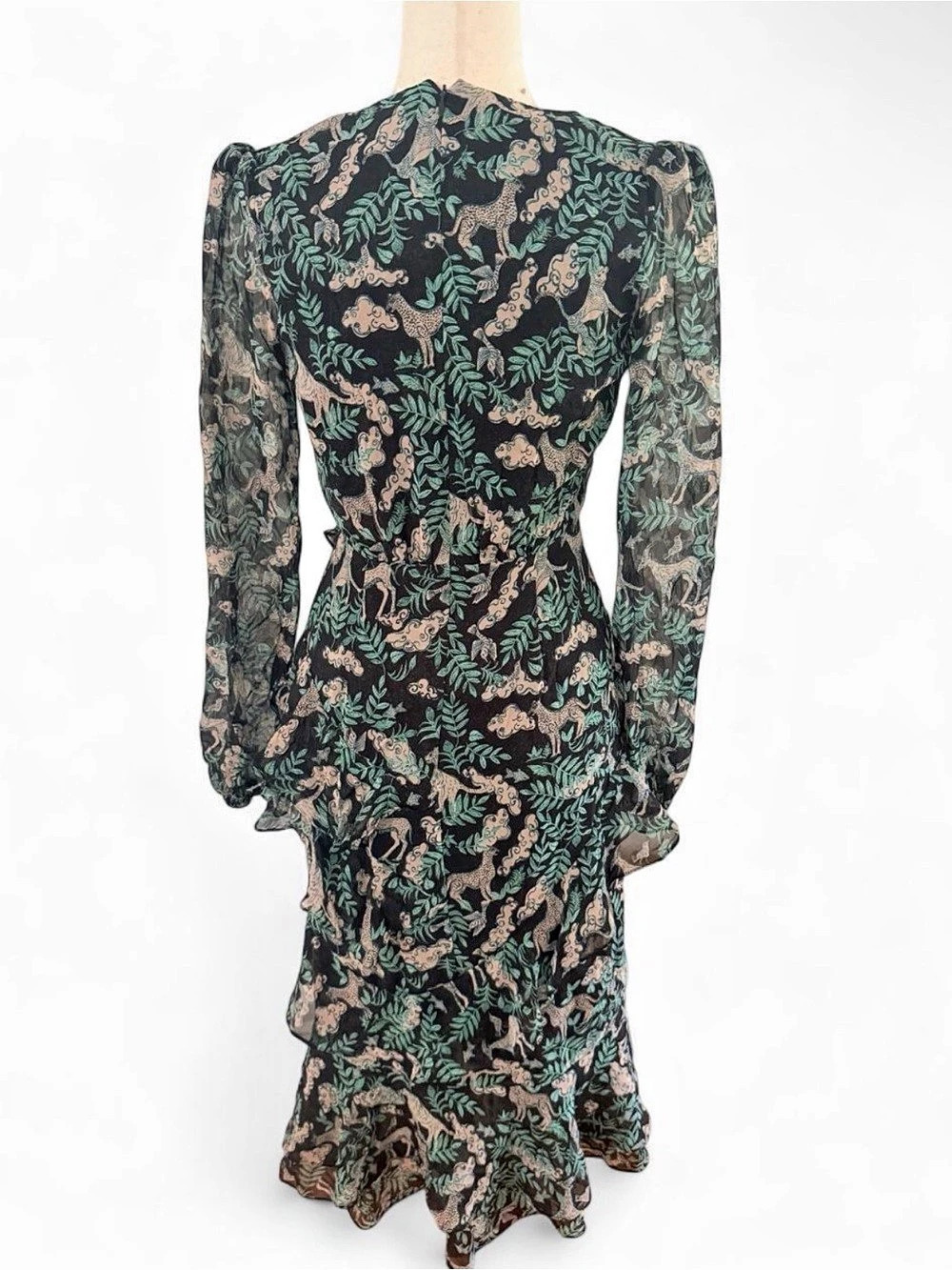S A L O N I Animal Print Midi Dress in Black & Green Size 2 Like New - Picture 5 of 8